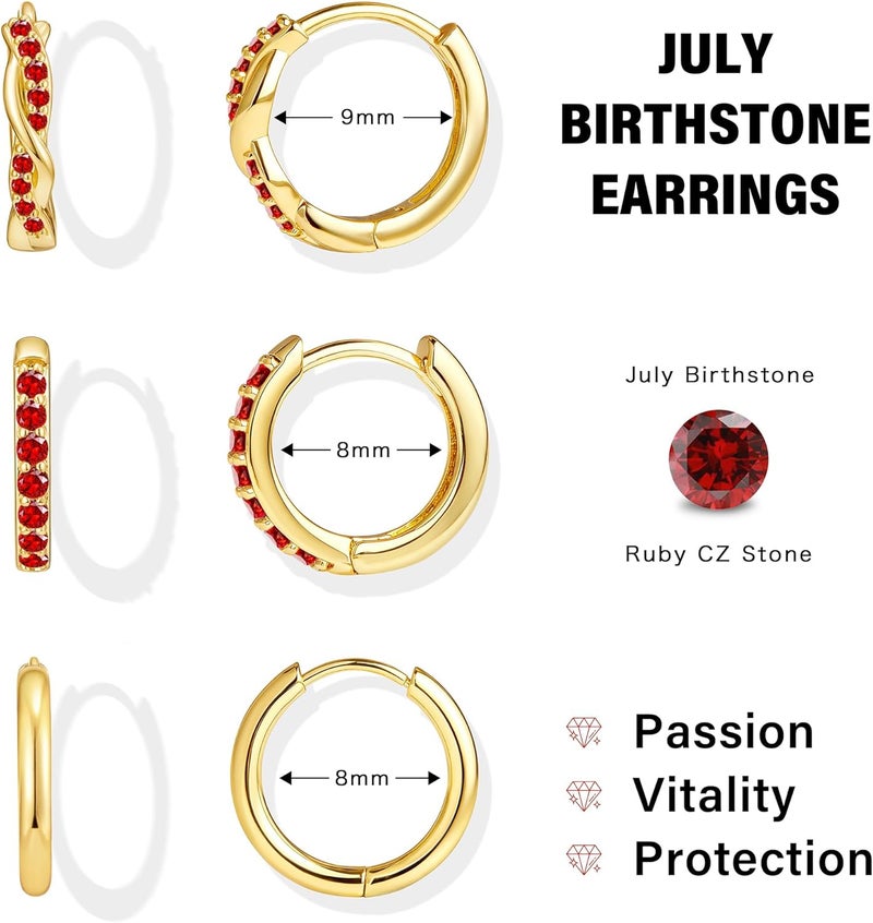 Inerney 14K Gold Plated Huggie Hoop Earrings for Women, Small Sterling Silver Earring Set Hypoallergenic Cartilage Helix Stacks, Mini Dainty Cute Trendy Birthstone Jewelry Gift for Multiple Piercings - Image 2